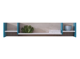 Nástenná polica Planet, dub/biela/modrá