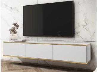 Závesná TV skrinka Orfeo, 175 cm, biela/zlatá