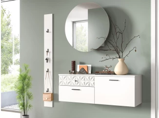 Predsieňová zostava Prismo (3-dielna), biela/biela lesk