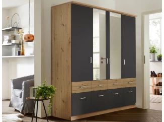 Šatníková skriňa so zrkadlami Bremen, 181 cm, dub artisan/tmavo šedá