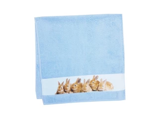 Detský uterák 50x100 cm, motív králiky, modrý