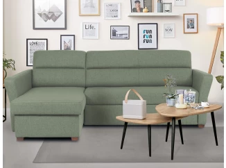 Rohová sedacia súprava Livia, rákosovo zelená látka, ľavý roh