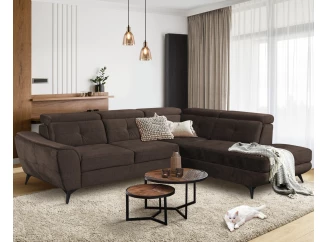 Rohová sedacia súprava Sergio, tmavo hnedá látka, pravý roh