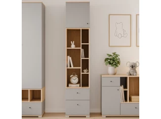 Regál s dvierkami a zásuvkami Room 45 cm, dub biscuit/sivý