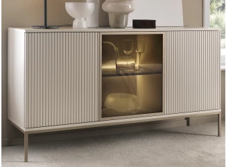 Široká skrinka Sento, kašmírovo béžová/šampaň, s osvetlením