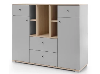 Komoda s regálom Room 120 cm, dub biscuit/sivá