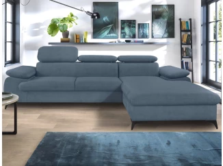 Rohová sedacia súprava Scala, denimovo modrá látka, pravý roh