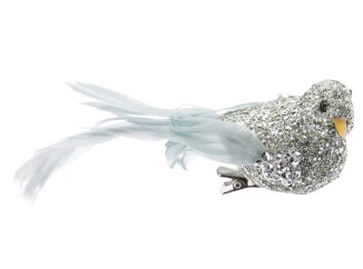 Vianočné ozdoby (2 ks) Vtáčik s klipom, modrý trblietavý