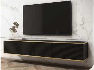 Závesná TV skrinka Orfeo, 175 cm, čierna štruktúra / zlatá