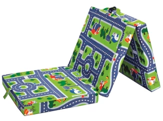 Skladací matrac Samba, zelený s motívom autodráhy
