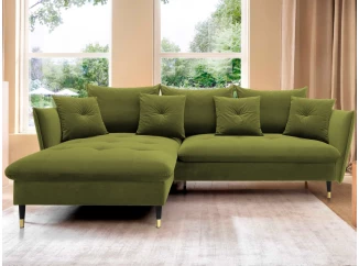 Rohová sedacia súprava Glam, machová zelená látka, ľavý roh