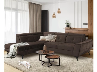 Rohová sedacia súprava Sergio, tmavo hnedá látka, ľavý roh