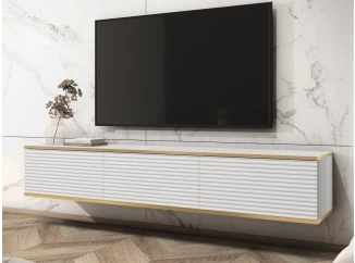 Závesná TV skrinka Orfeo, 175 cm, biela štruktúra/zlatá