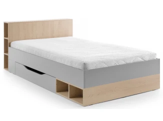 Posteľ so zásuvkou Room 120x200 cm, dub biscuit/šedá