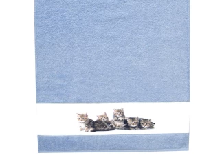 Detský uterák 50x100 cm, motív mačiatka, modrý