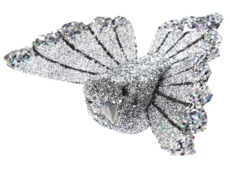 Vianočné ozdoby (3 ks) Vtáčik s klipom, strieborný trblietavý