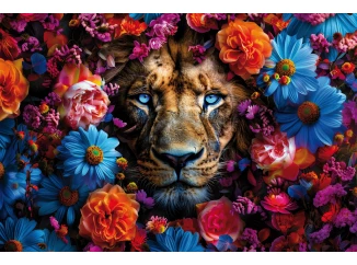 Obraz na plátne Lev v kvetoch, 90x60 cm