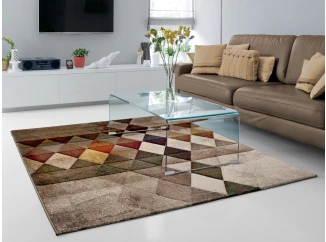 Koberec Belis 80x150 cm, béžový s farebnými kosoštvorcami