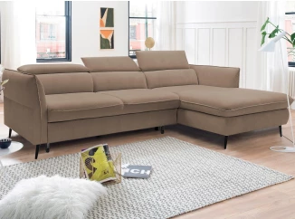 Rohová sedacia súprava Mango, svetlo hnedá látka, pravý roh