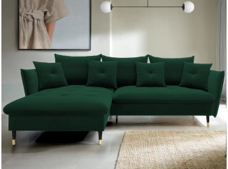 Rohová sedacia súprava Glam, tmavo zelená látka, ľavý roh