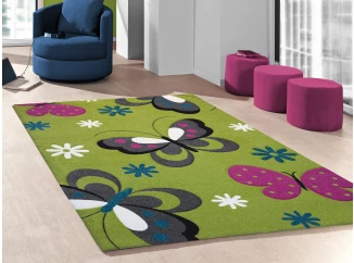 Koberec Diamond Kids 120x170 cm, motiv motýľov, zelený
