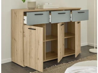 Komoda so zásuvkami Savina 135 cm, dub artisan/šalviová