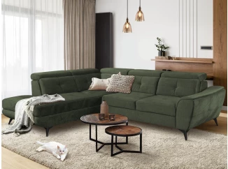 Rohová sedacia súprava Sergio, machovo zelená látka, ľavý roh