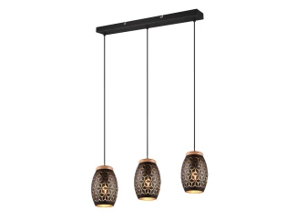 Závesné stropné osvetlenie Bidar 71 cm, černý kov/dřevo, 3 svítidla