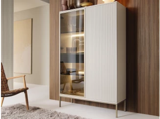 Vitrína Sento, kašmírovo béžová/šampaň, s osvetlením