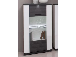 Vitrína Caracas typ 28, grafit/biely lesk, s osvetlením