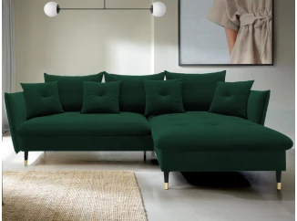Rohová sedacia súprava Glam, tmavo zelená látka, pravý roh