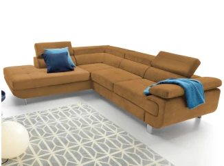 Rohová sedacia súprava Lotos, horčicovo žltá látka, ľavý roh