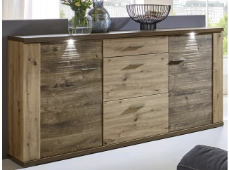 Široká komoda Grande, dub artisan/dub ribbeck, s osvetlením