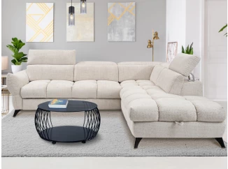 Rohová sedačka Fubu, šedo-krémová štruktúrovaná látka, pravý roh