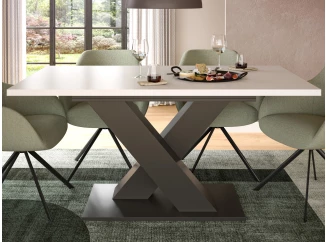 Rozkladací jedálenský stôl Moteon 150x90 cm, biely/sivý, podnož X