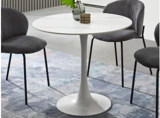 Okrúhly jedálenský stôl Josh 90 cm, imitácia biely mramor