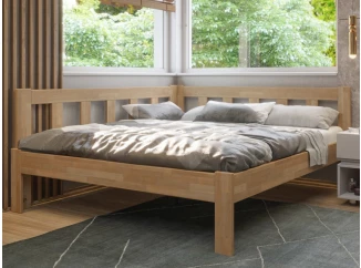 Rohová posteľ so zástenou vľavo Tema L 180x200 cm, prírodný buk