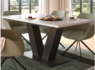 Rozkladací jedálenský stôl Moteon 150x90 cm, biely/sivý, podnož V