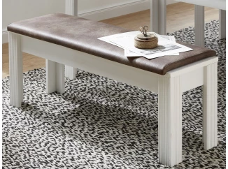 Jedálenská lavica s polstrovaním Jasmin, bielená pínia/hnedá látka