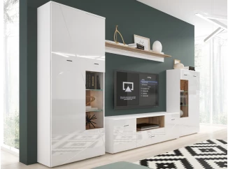 Obývacia stena s osvetlením Storm, dub/biely lesk