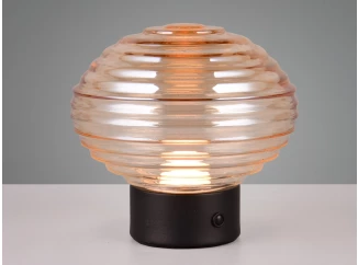 LED stolná lampa nabíjacia Earl 14 cm, jantarové sklo