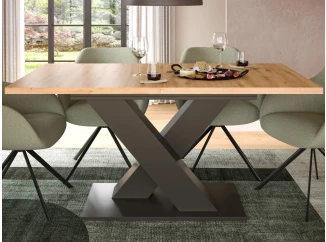 Rozkladací jedálenský stôl Moteon 150x90 cm,dub artisan/sivý,podnož X