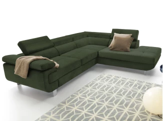 Rohová sedacia súprava Lotos, fľaškovo zelená látka, pravý roh