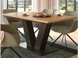 Rozkladací jedálenský stôl Moteon 150x90 cm, dub artisan/sivý, podnož V
