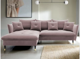 Rohová sedacia súprava Glam, ružová látka, ľavý roh