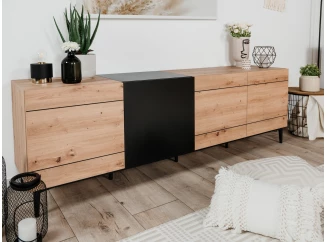 Široká skrinka 4-dverová Nola, dub artisan/čierna