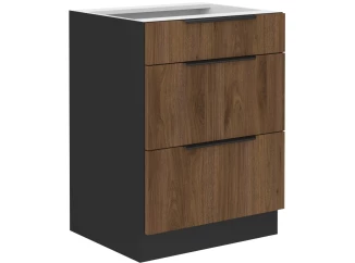 Dolná zásuvková kuchynská skrinka Monza, 60 cm, orech/čierna