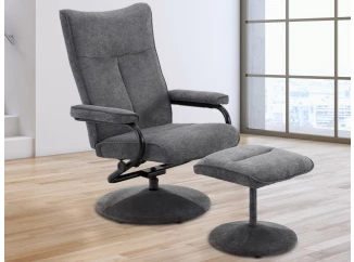 Relaxačné kreslo s taburetom Alfa, dymovo šedá látka