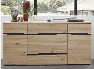 Široká komoda so zásuvkami Memphis, dub artisan/grafit, 165 cm