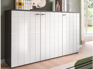 Skrinka 3-dverová Monty, 138 cm, antracit/biely lesk